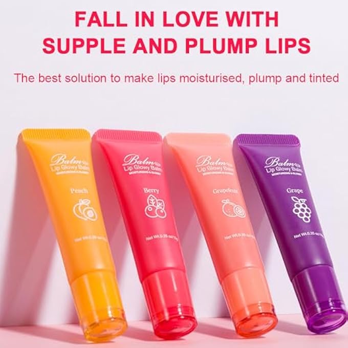 Balm 4PCS LIP BALM, FRUIT GLOWY WITH VITAMIN E, MOISTURIZING PLUMP LIP GLOWY BALM SET FOR WOMEN, REDUCE LINES, ENHANCE LIP COLOR, REPLENISHING MOISTURE AND RELIEVING DRY - Image 2